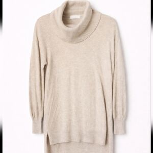 LOFT Beige Cowl Neck Hi-Low Sweater | Soft Knit Tunic Pullover